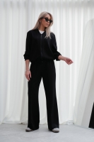 Luksusowy Komplet Damski Masełko Bluza Rozpinana + Spodnie Wide Leg Premium Soft Touch Elegancja & Komfort-CZARNY